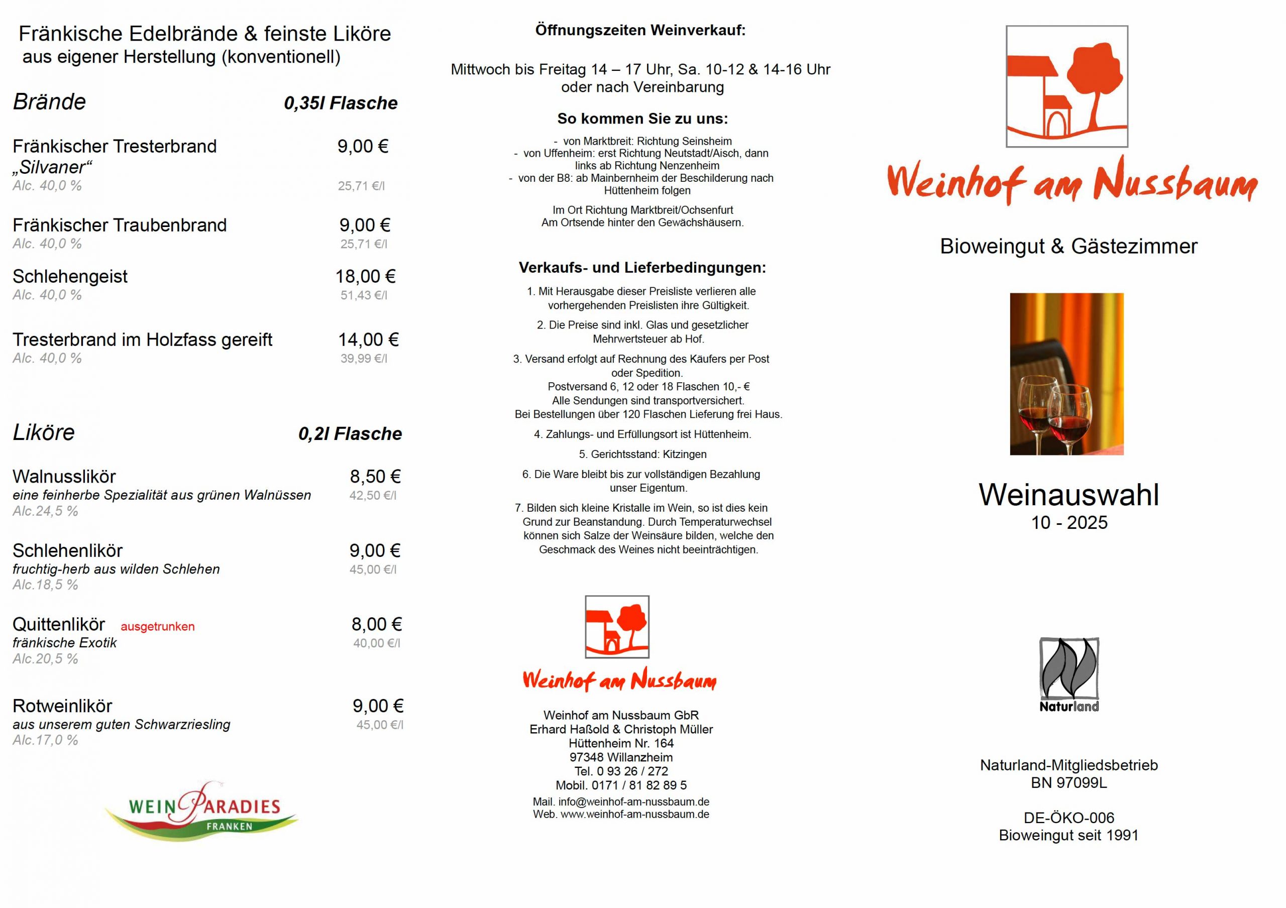 Weinhof am Nussbaum, Weinliste Biowein, Oktober 2025